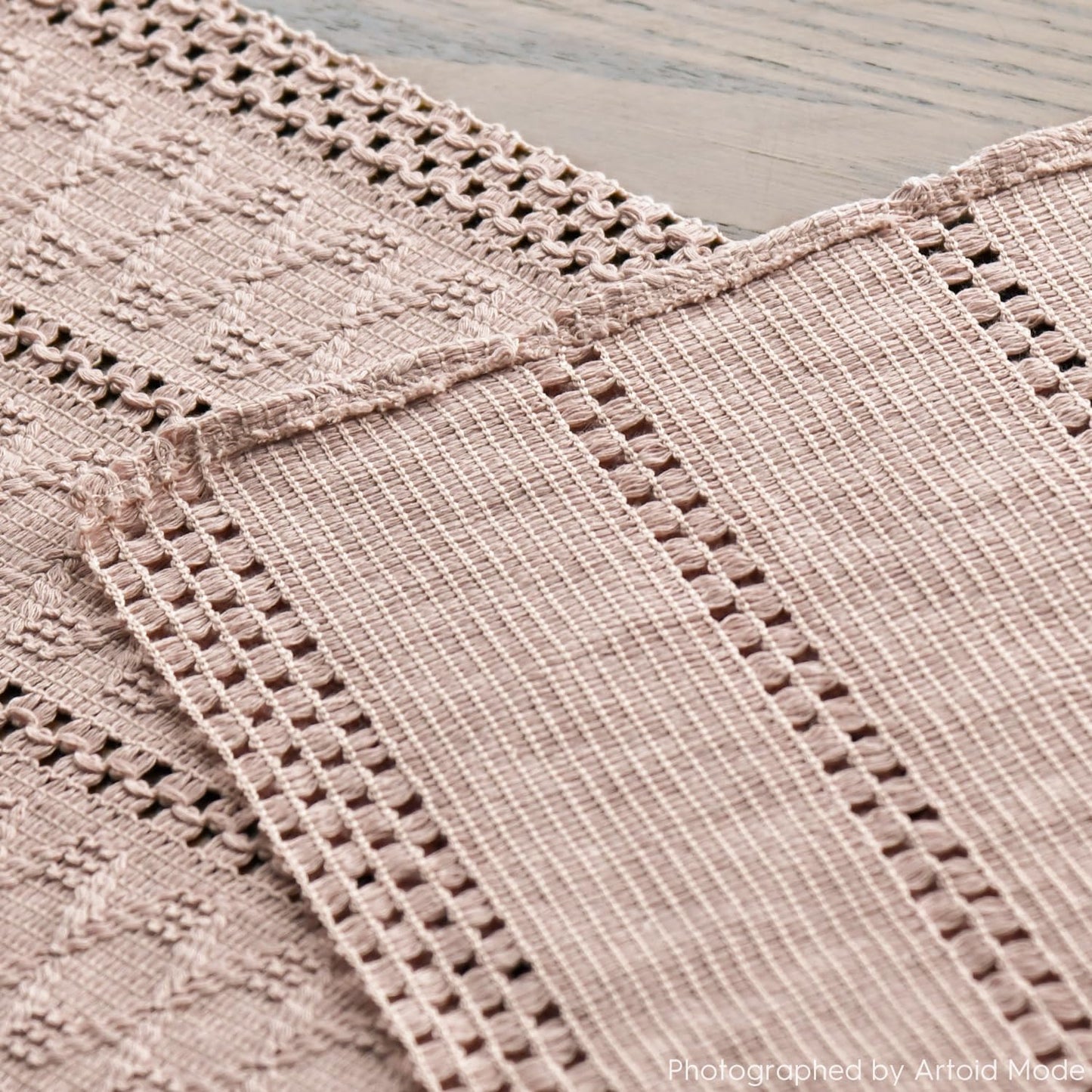 Artoid Mode Pink Farmhouse Woven Rustic Hollow Table Runner, Seasonal Holiday Hollow Kitchen Dining Table Decoration for Home Party Decor 12x90 Inch