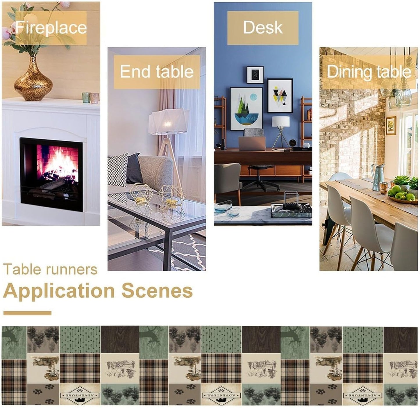 Bear Deer Table Runner,Rustic Lodge Retro Country Farmhouse Buffalo Plaid Print Tablecloth Burlap for Hotel Indoors Outdoor Dining Room Kitchen Home Decor,W13X L36 in