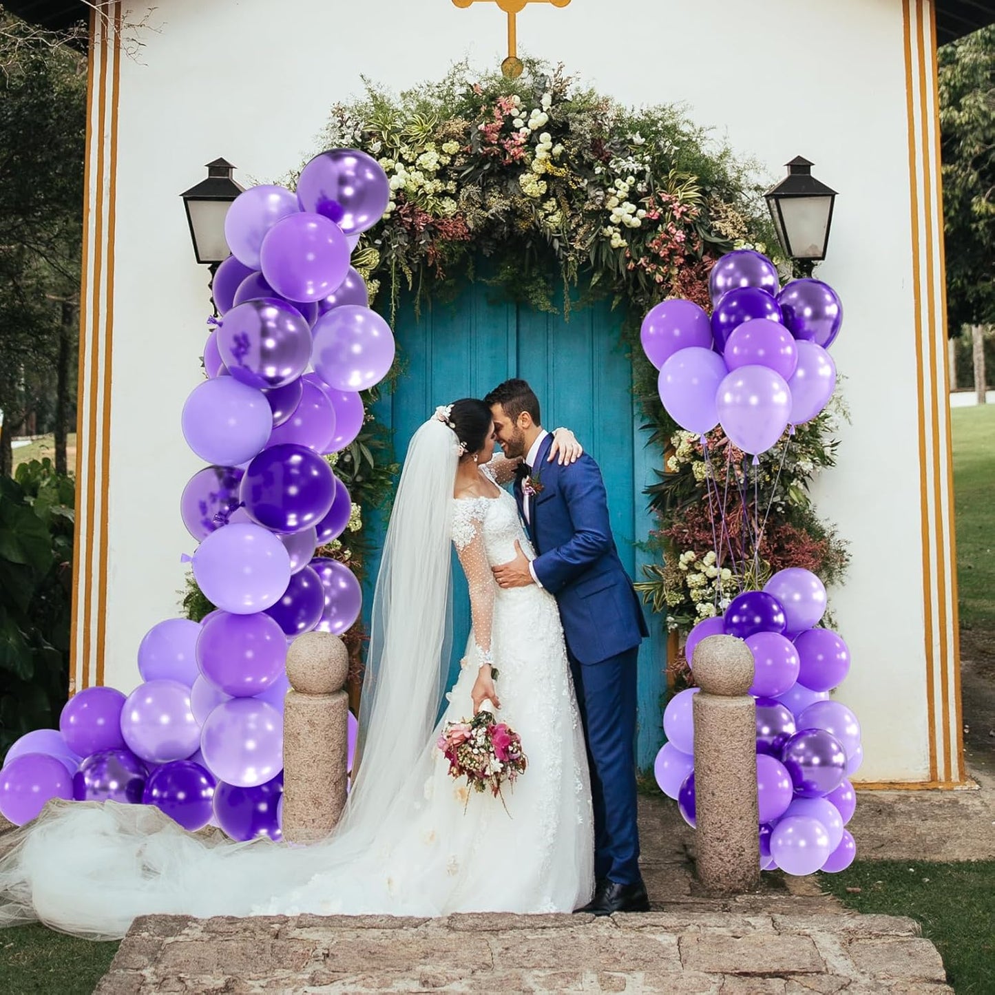 100pcs Purple Balloons - 12inch Metallic Chrome & Lavender Lilac Balloons with Confetti for Wedding, Baby Shower, Bridal Shower, Princess Birthday Parties (with 66ft Ribbons)