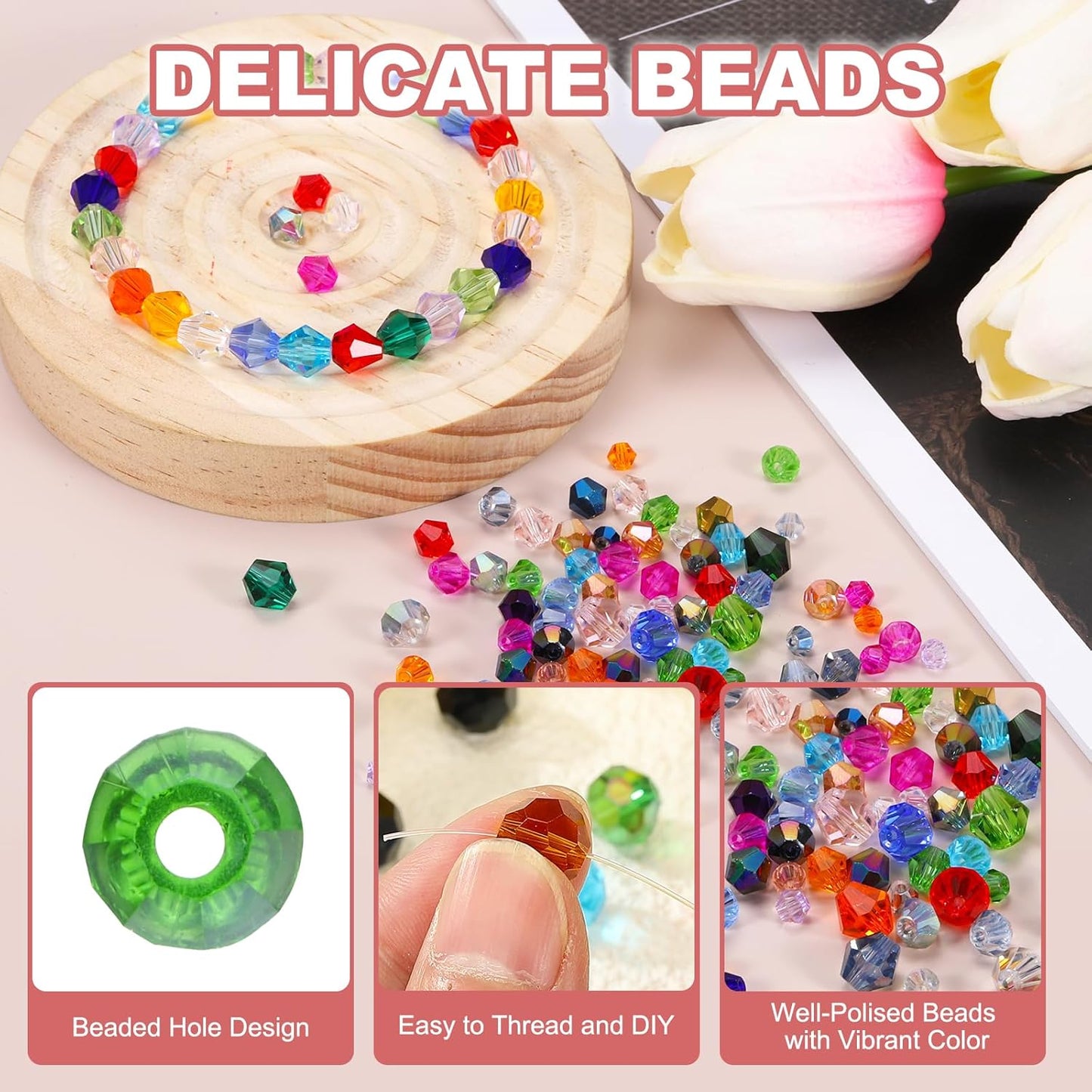 PATIKIL 1000pcs 4mm Bicone Glass Crystal Beads, Faceted Glass Spacer Beads with Box for Jewelry Making Bracelet Necklace Earrings DIY Suncatcher Craft, Grass Green AB