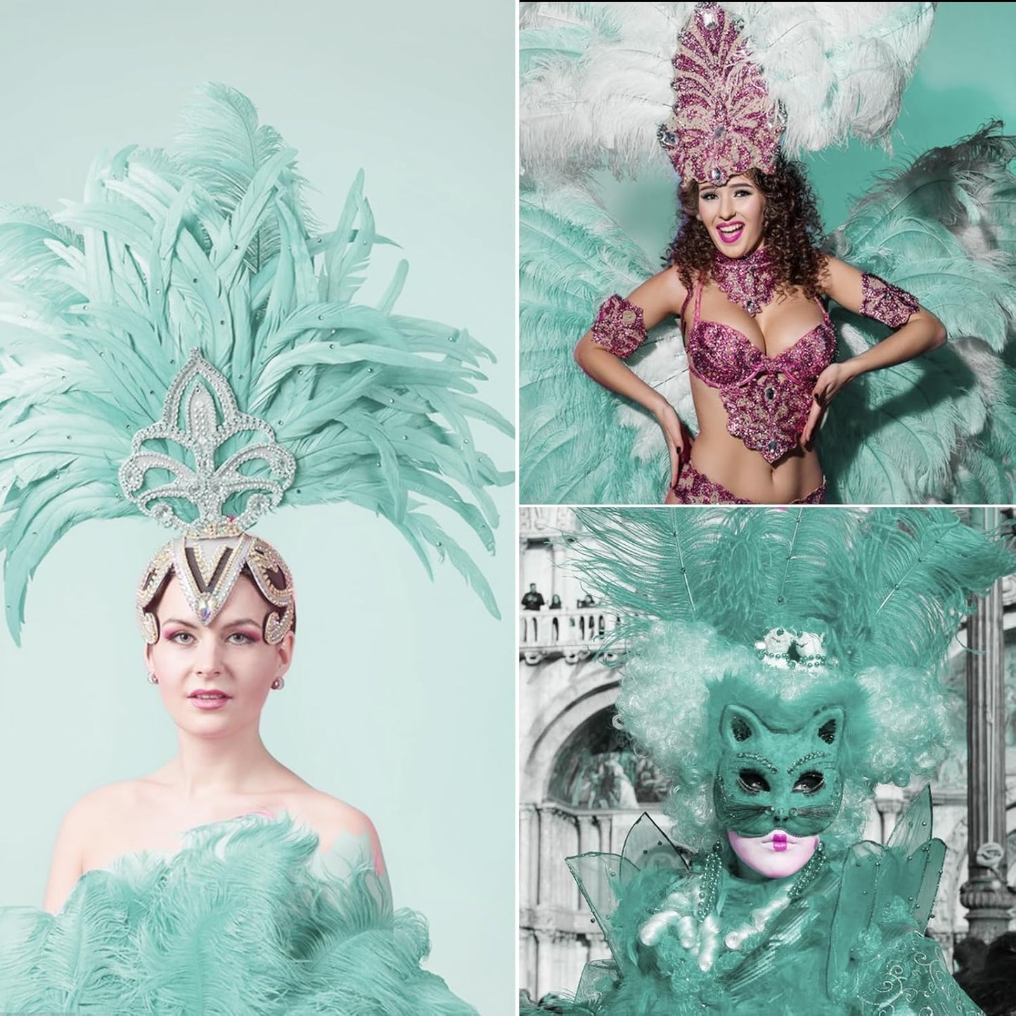 NEWONG 30pcs Mint Green Ostrich Feathers Natural Bulk 9-12in（23-30cm） Vase Craft Wedding Home Party Centerpieces Christmas Day Decoration