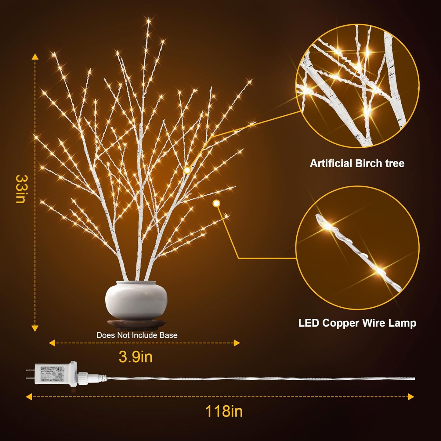 33in Birch Light Tree with 180 LED Lights, Twinkling Lighted Tree with Timer, Adjustable Branches Birch Branches for Indoor Decoration, Living Room, Table Décor