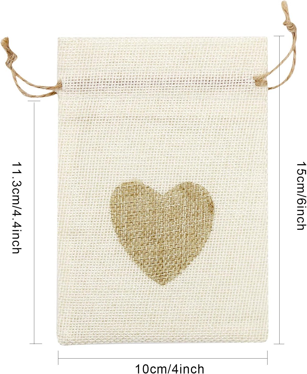 SumDirect Heart Burlap Bags with Drawstring - 36Pcs 4x6 Inch Beige Small Linen Gift Pouch for Wedding，Baby shower Favor Gift Bags