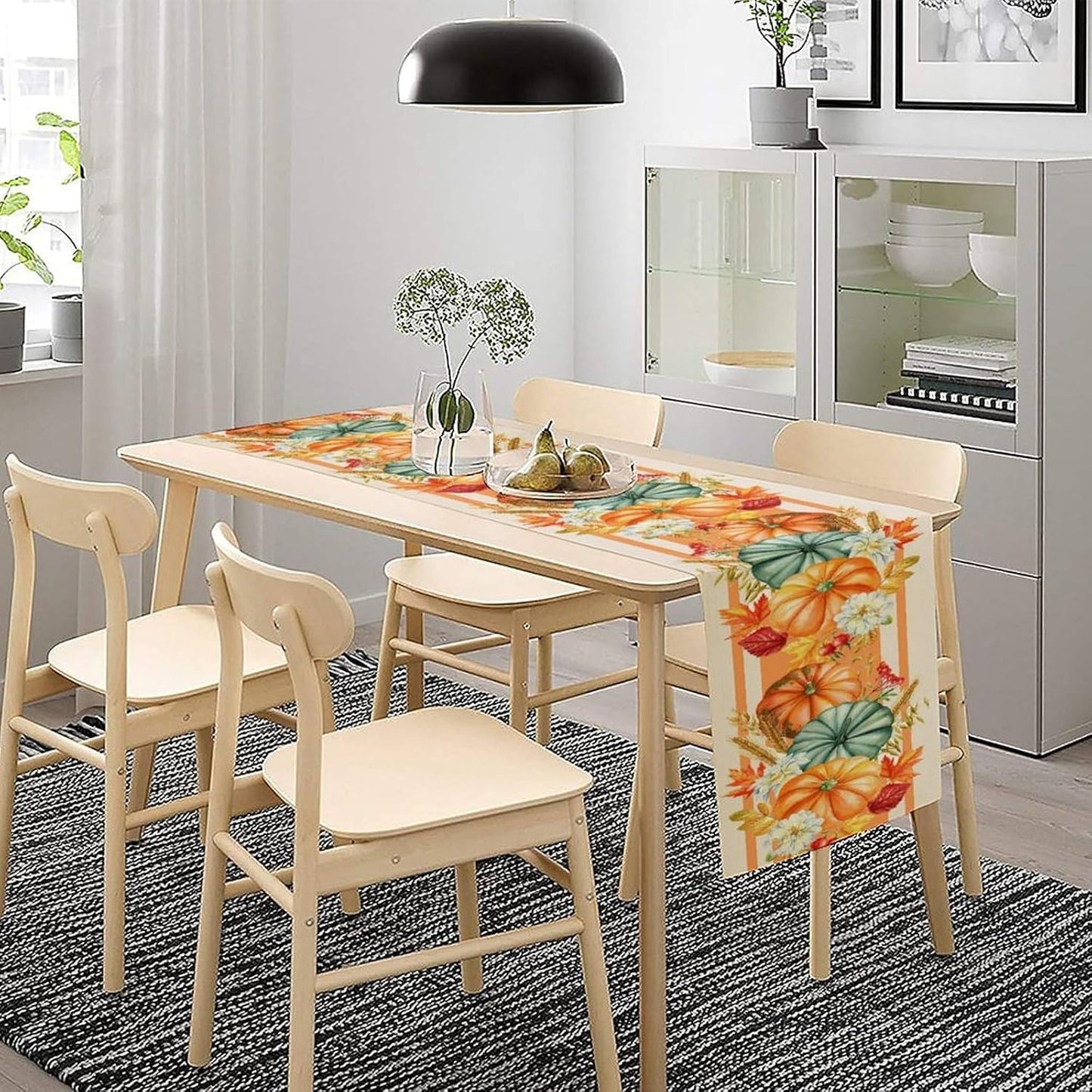 Autumn Table Runner,Orange Pumpkin Flowers Leaves Fall Table Runners Seasonal Kitchen Dining Table Decor for Thanksgiving Harvest Home Holiday Party 13x120 Inch