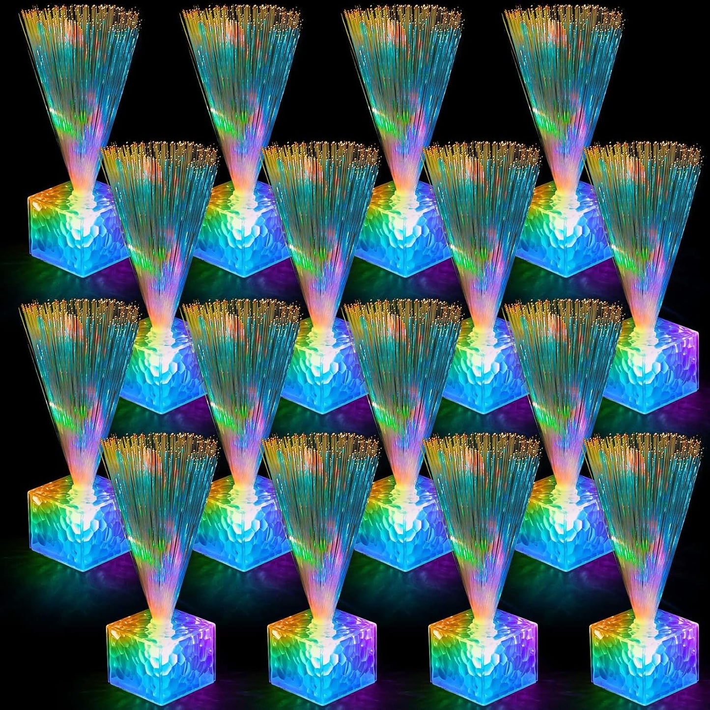 Amylove 16 Pcs Mini Fiber Optic Lamps Bulk Small LED Light up Table Centerpieces for Party Event Decorations with Crystal Base Battery Powered for Glow in The Dark Favors Supplies (6 Inch,Clear)
