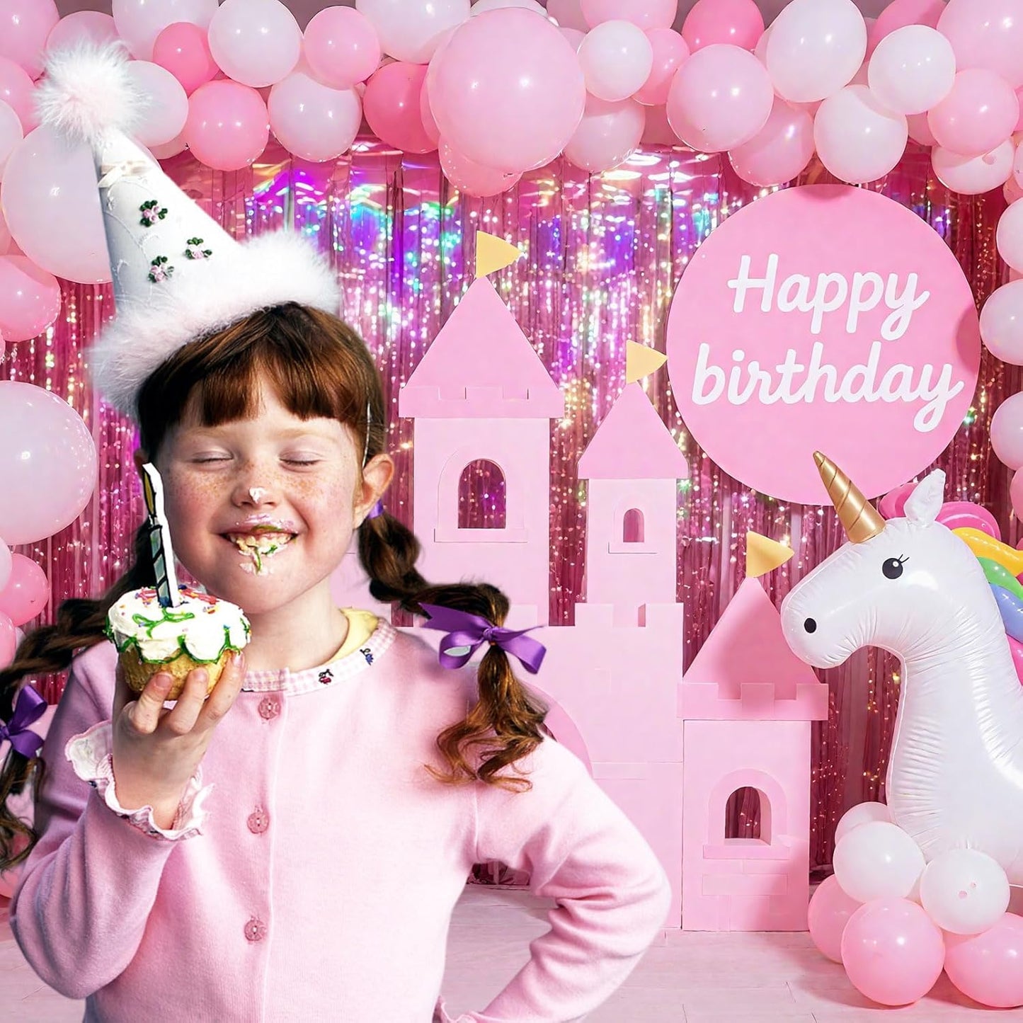 2 Pack Pink Door Streamers Backdrop Glitter Tinsel Curtains Backdrop Pink Fringe Streamers Valentines Bachelorette Holiday Celebrations Birthday Party Decorations for Women