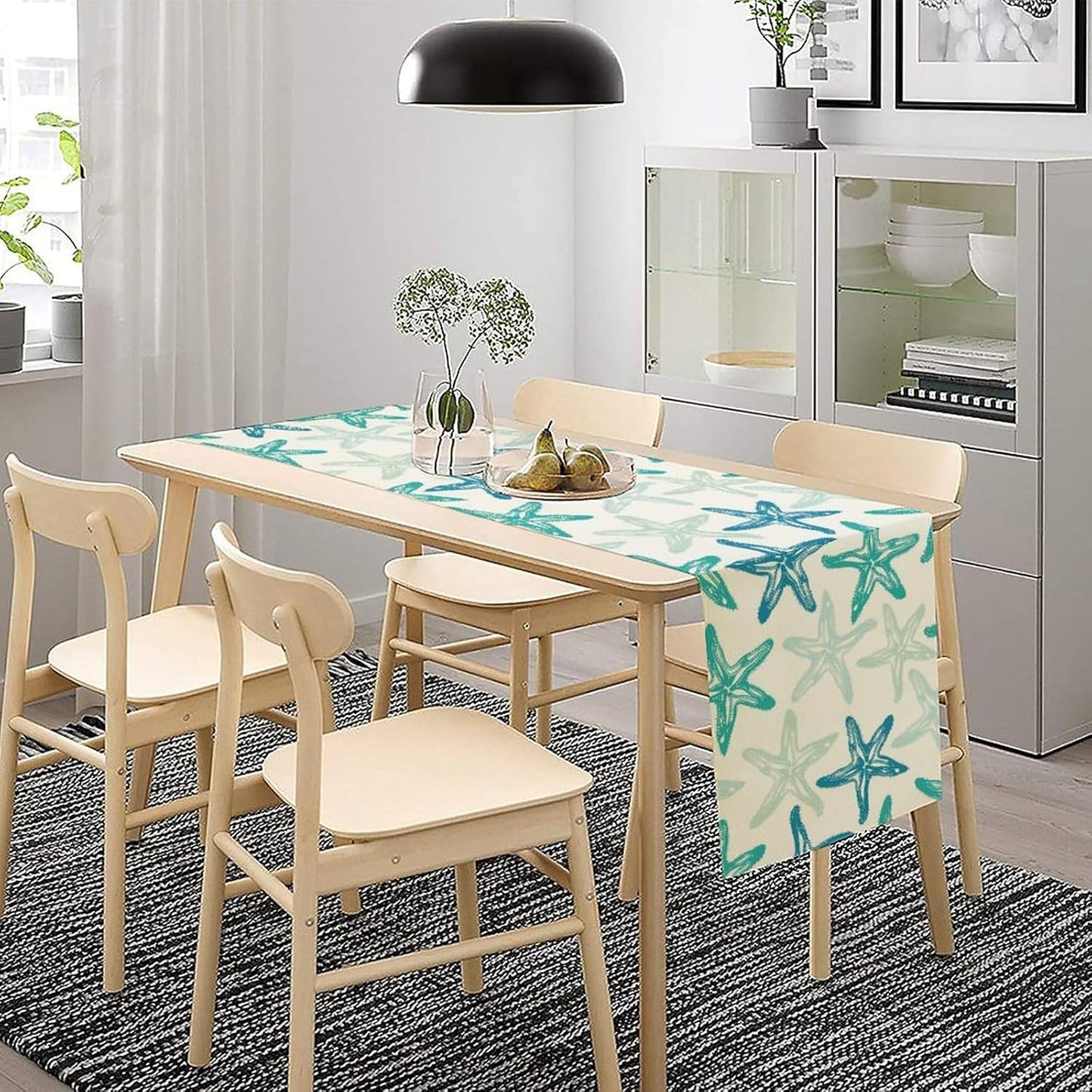 Starfish Plaid Table Flag Green Plaid and Marine Life Starfish Kitchen Table Flag Suitable for Birthday Party Restaurant Decoration Outdoor Picnic 13 * 60 Inch