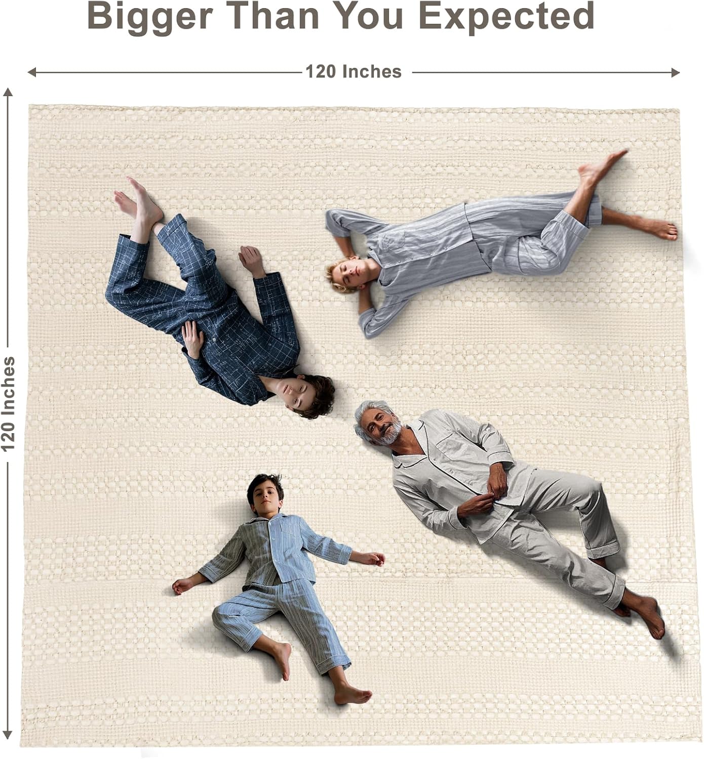 PHF 100% Cotton Waffle Blanket Oversized King 120"x120", Lightweight Breathable Extra Large 10'x10' Blankets for Bed, Giant Big Luxury Aesthetic Woven Bedding for Home Decor, Undyed