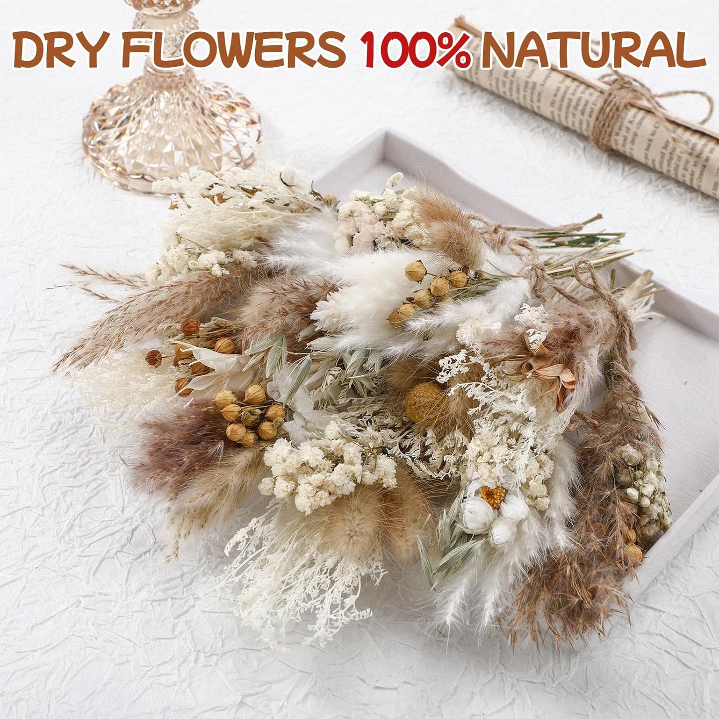 12/24 Pack Dried Flowers for Vase Various Mini Bouquet Dried Small Wildflowers Natural Real Flowers Bulk for Crafts DIY Wedding Decor (24, Plain Colour)