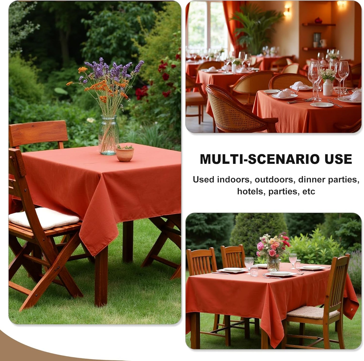 Fitable 6 Pack Square Fall Tablecloths - 70 x 70 Inches, Rust - Stain Resistant and Reusable Table Clothes, Polyester Fabric Table Covers for Dining, Card Tables, Coffee Tables