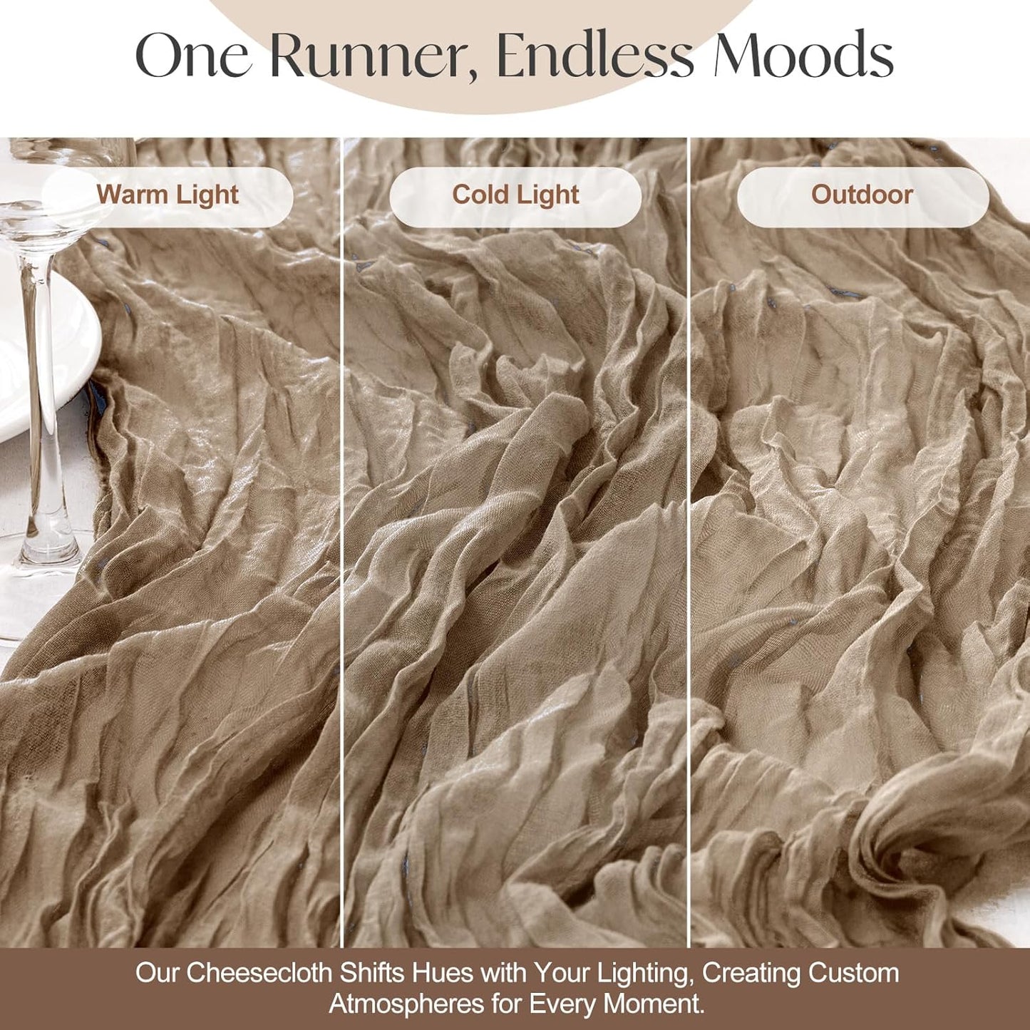 2 Pcs Nude Cheesecloth Table Runner - 120 inch 10FT Boho Rustic Gauze Cheese Cloth Table Runner Decor for Spring Summer Party Wedding Birthday Baby Bridal Shower Home