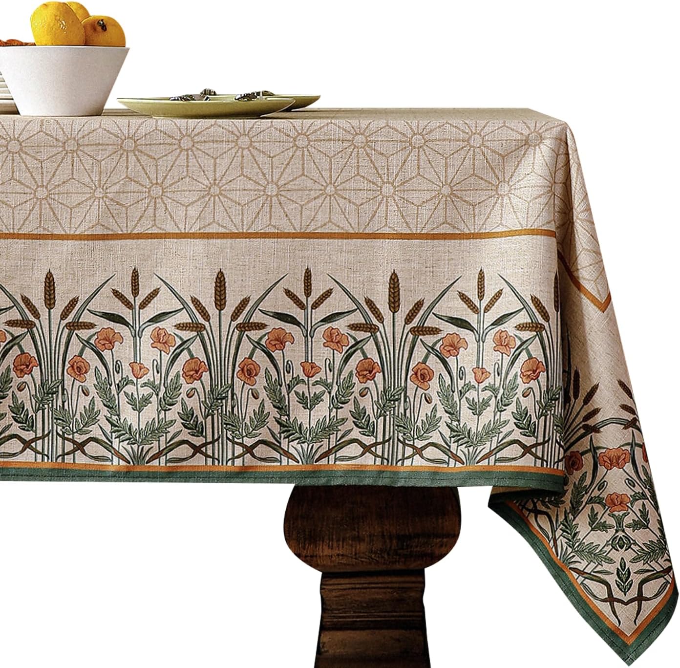 patdrea Designer French Light Brown Rectangle Table Cloth,Linen Floral Durable Breathable Tablecloth,Decorative for Kitchen Dining,Parties,Tea Party,Christmas,Thanksgiving63 x87-Cudillero