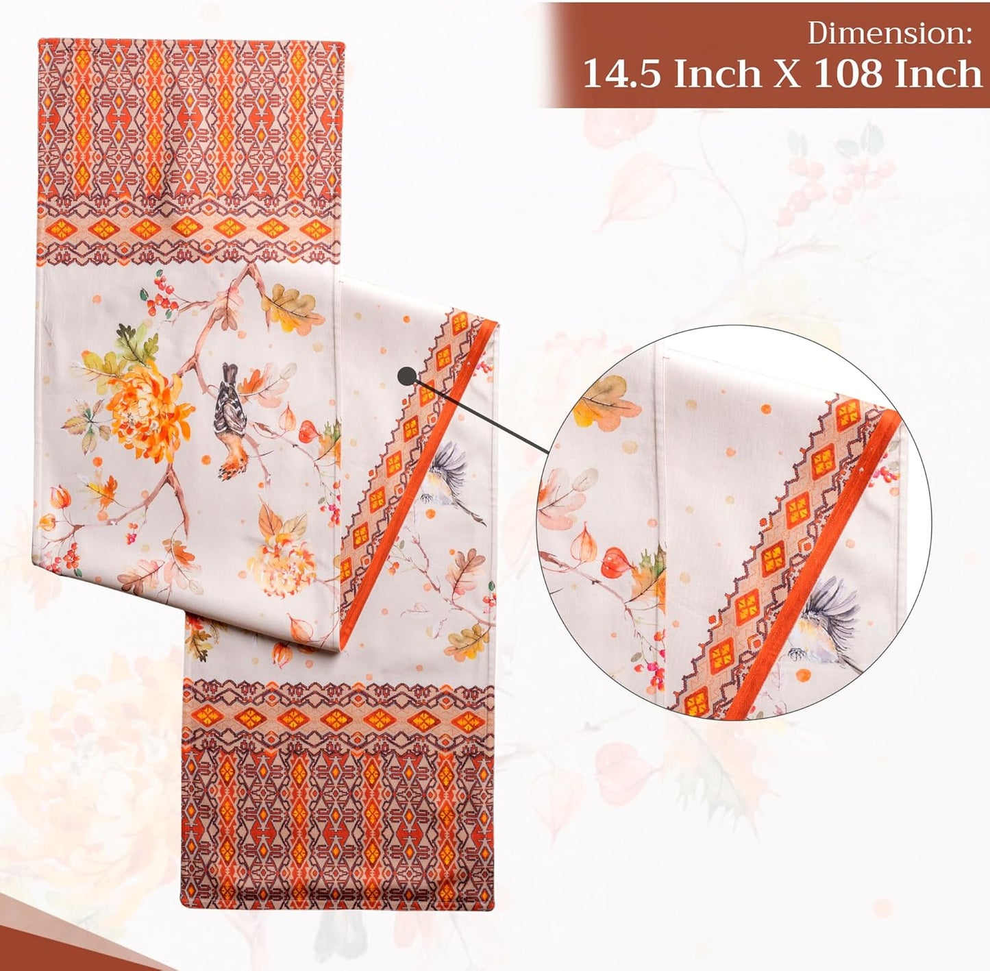 Maison d' Hermine Table Runner 100% Cotton Double Layer Table Runners 108 inches Long for Thanksgiving Christmas Decorations Home Kitchen Dining Party Wedding (Kelim - Prairie, 14.5" x 108")