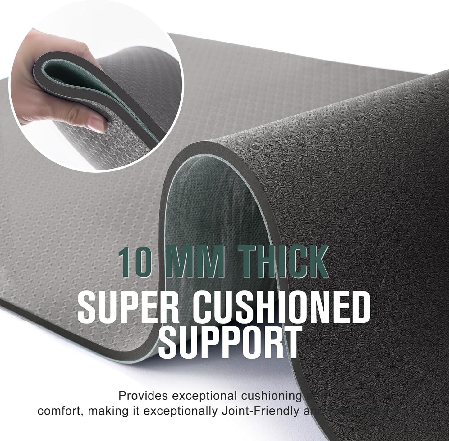 UMINEUX Extra Thick Yoga Mat, 2/5 Inch (10MM), Natural Rubber and TPE Non Slip Yoga Mats with Strap for Women Men, Eco Friendly Exercise Mat for Yoga, Pilates and Home Workout