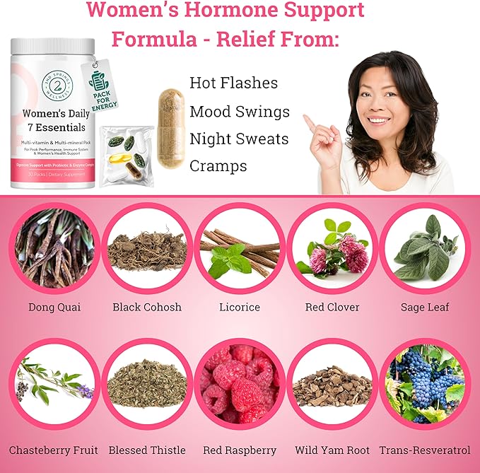 Daily 7 Essentials Women's Vitamin Pack -7 Pack Complete Women's Multivitamin Packet with Energy, Metabolism, Immune System, Female Health Support with Probiotics, More