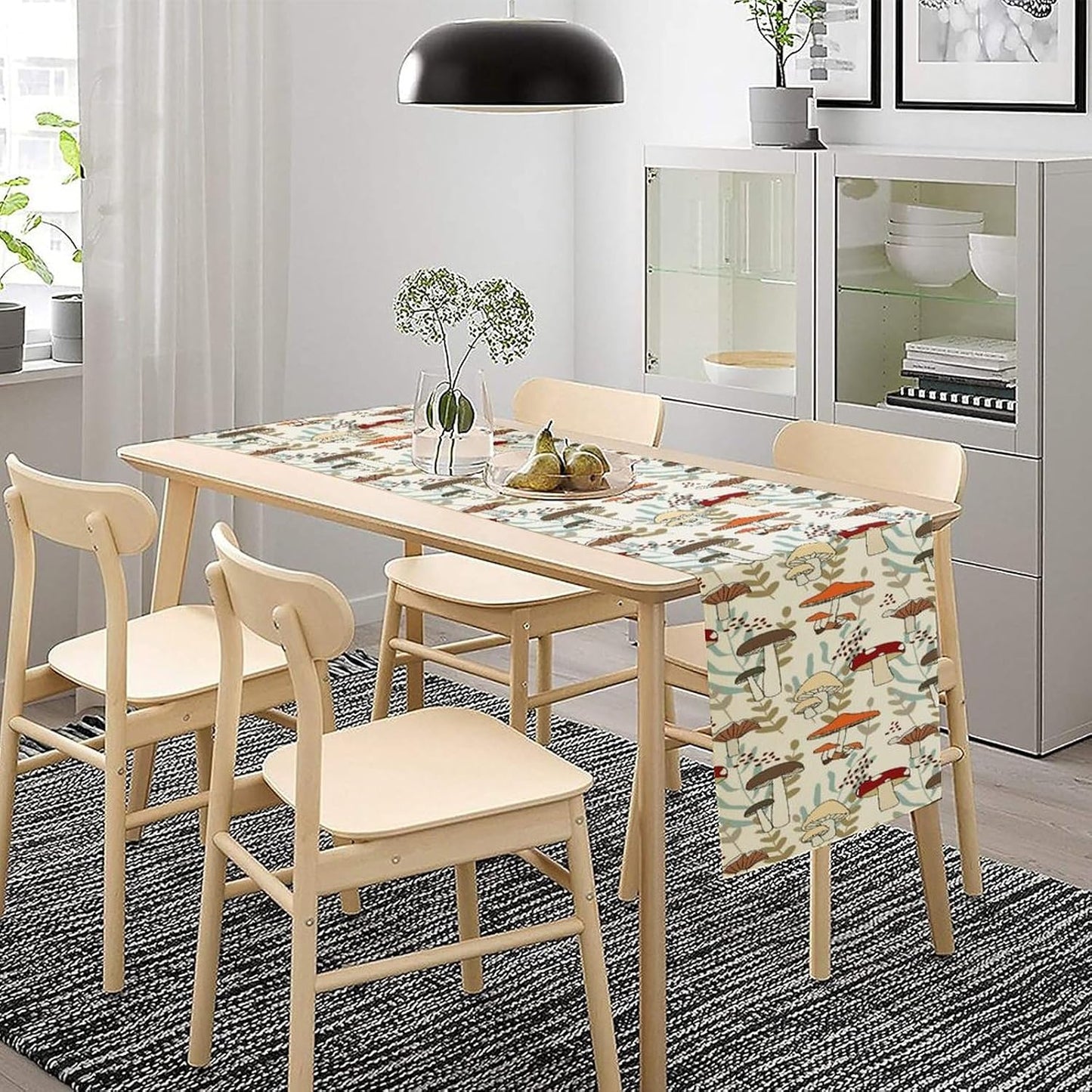 Mushroom Table Runner, Vintage Nature Plant Table Runner for Farmhouse Kitchen Dining Table Decoration for Home Party Decor 13x72 Inch
