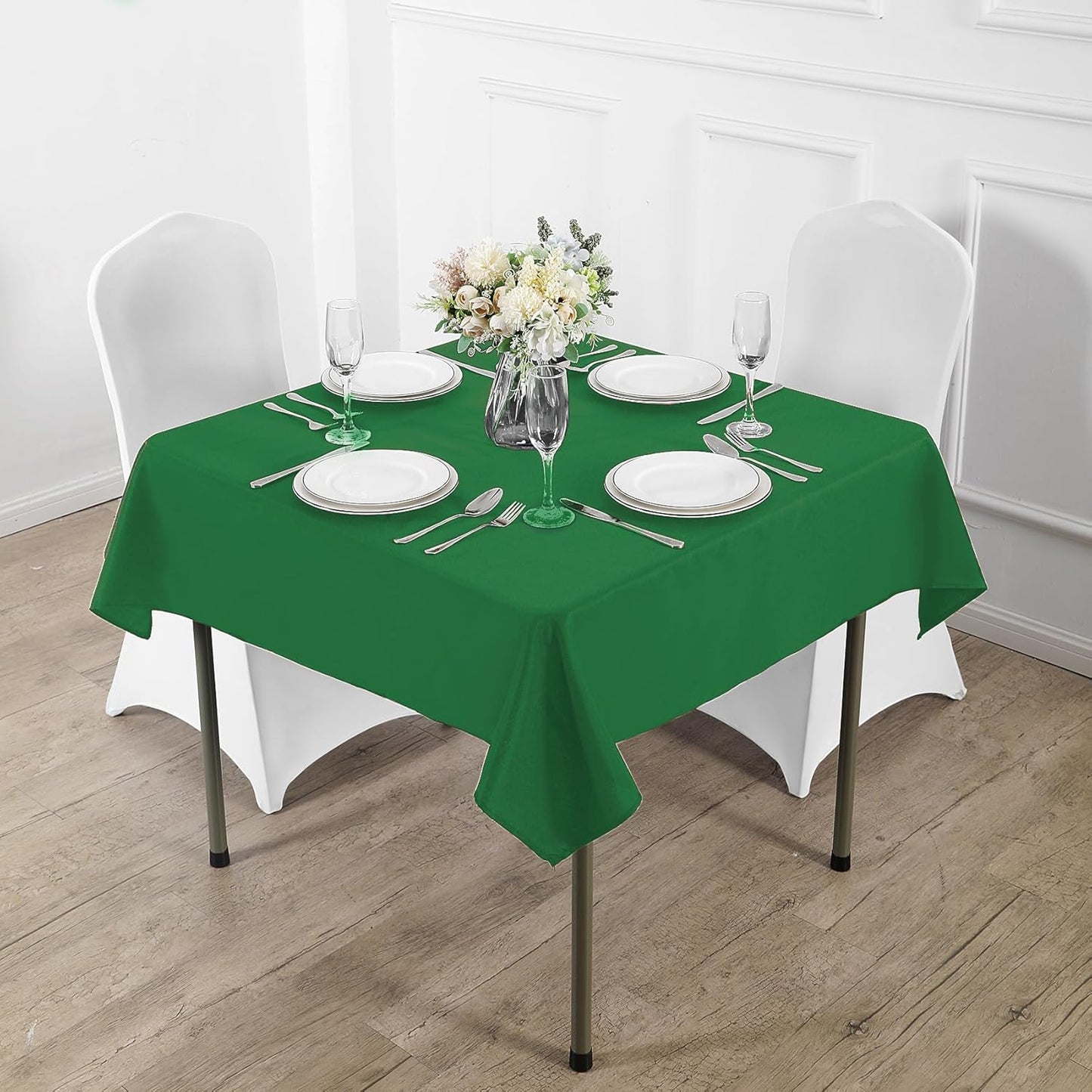 Fokitut 2 Pack Waterproof Square Tablecloth, 70x70 Inch, Stain Resistant and Wrinkle Polyester Table Cloth, Fabric Table Cover for Kitchen Dining, Wedding, Party, Holiday Dinner-Emerald
