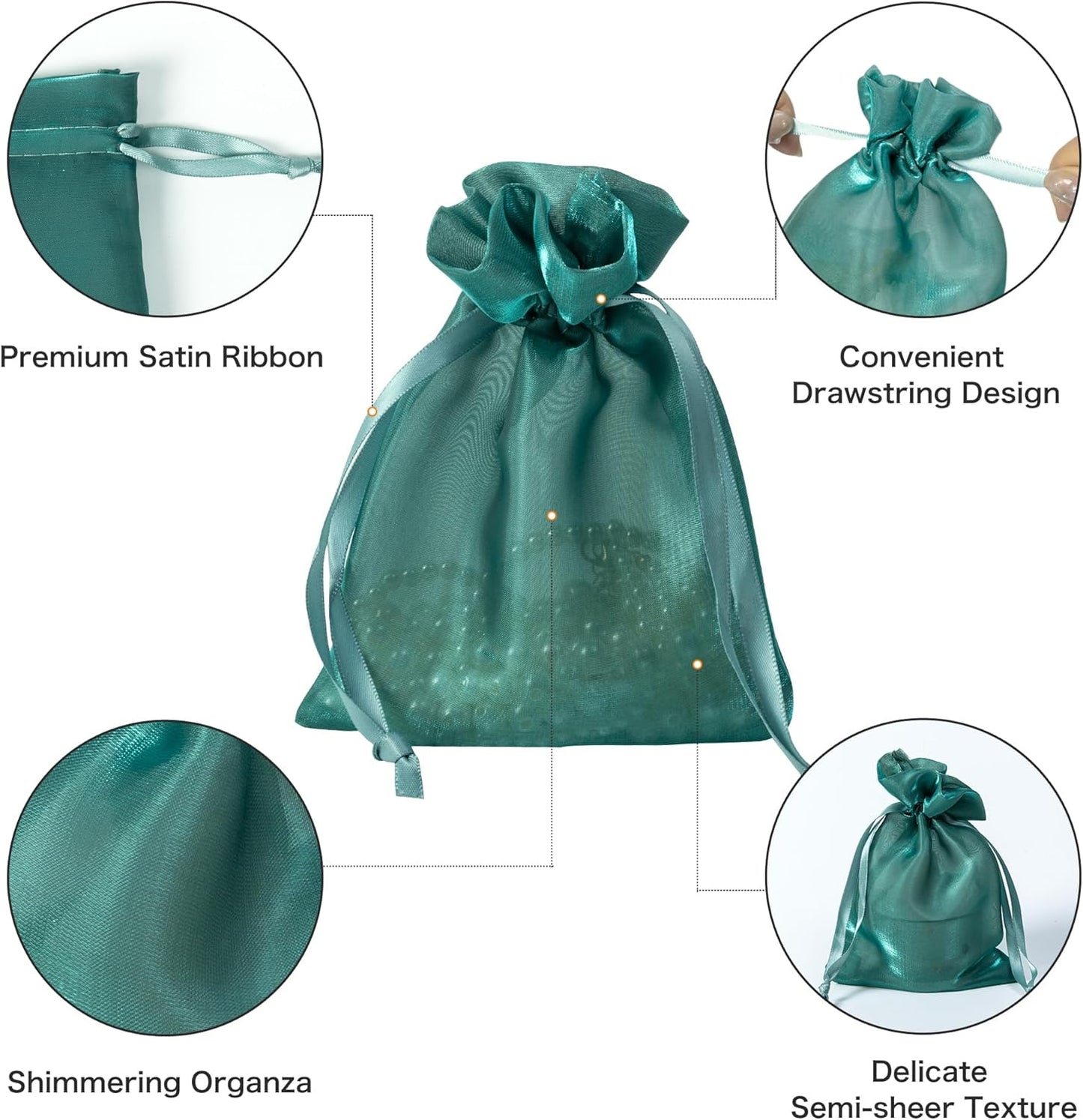 QIANF 20 Pcs Dark Green Small Organza Bags 6X9 inch for Wedding Favors with Drawstring, Mini Mesh Gift Bags Jewelry Pouch for Candy Bridal Shower Party Favor Baby Shower Christmas