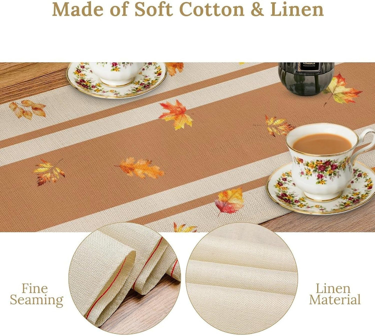 Autumn Table Runner,Thanksgiving Fall Pumpkin Leaves Floral Table Cloth for Kitchen Dining Table Decoration Home Party Decor 13x36 Inch