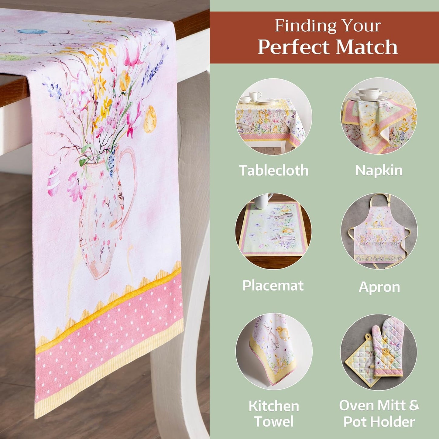 Maison d' Hermine Table Runner 100% Cotton Double Layer Table Runners 72 inches Long Decorative for Kitchen Dining Party Baby Shower Wedding Bridal Shower Spring Summer (Easter Zest, 14.50" x 72")