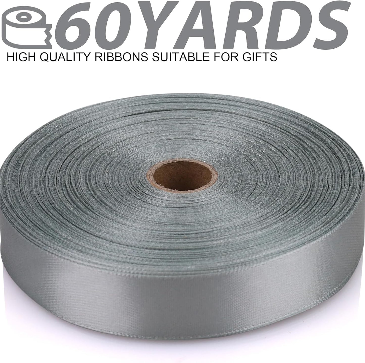 Silver Ribbon 7/8 Inch 60 Yards Satin Craft Ribbon-Single Face Polyester Ribbon for Handmade Roses,Gift Wrapping,Timeless Flower,Bouquets,Wedding and Party Decoration