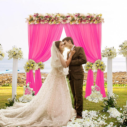 DUOBAO Hot Pink Chiffon Backdrop Curtain-2 Panels 29"x108" Wedding Backdrop Drapes Beach Curtains for Living Room Voile Window Curtain Photography Backdrops for Weddings Decor, Ceremony Decorations