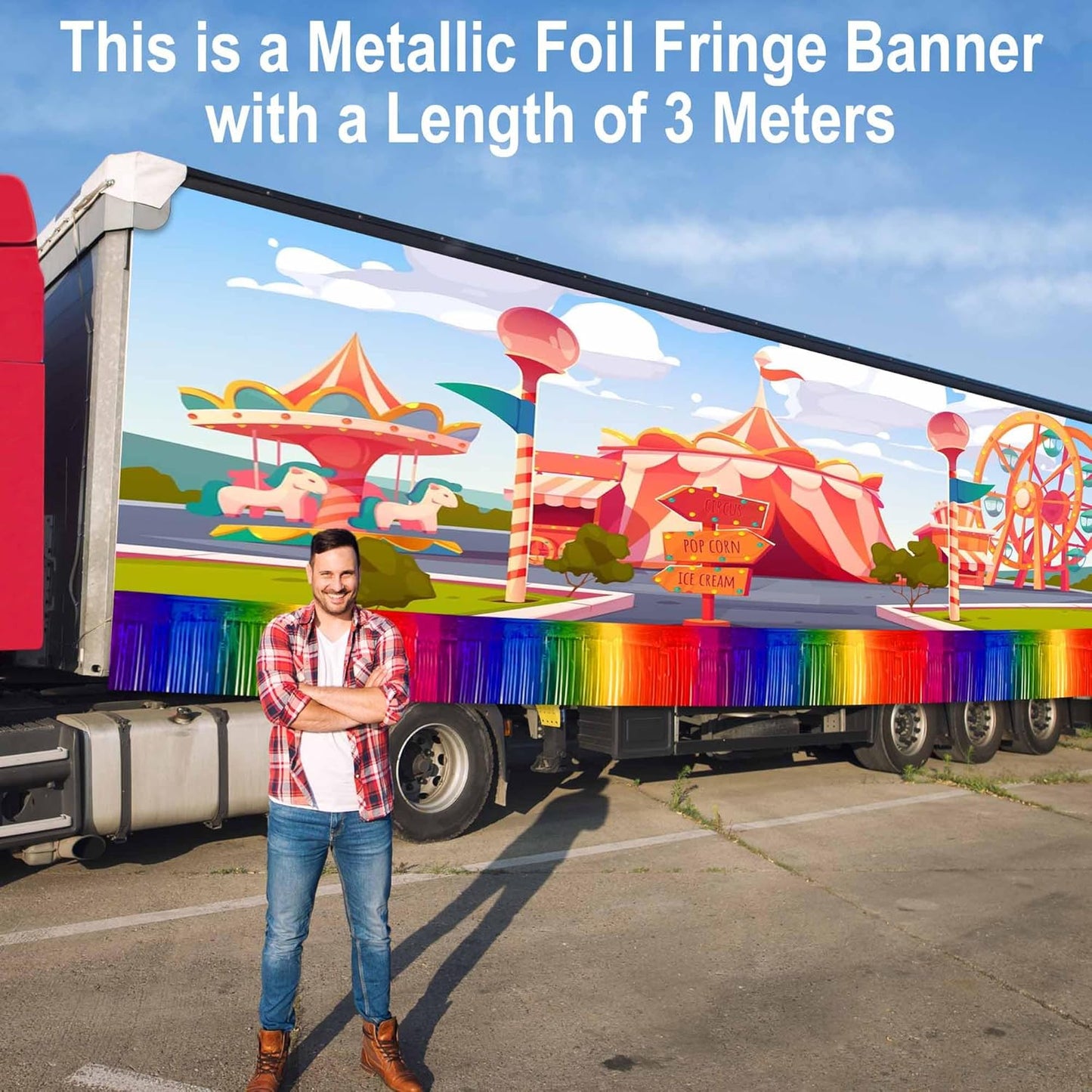 6 Pack 10 Ft Dark Rainbow Foil Fringe Garland Metallic Streamers Tinsel Banner Wall Hanging Garland Backdrop for Parade Floats, Halloween, Christmas, Thanksgiving, New Year Party Decorations