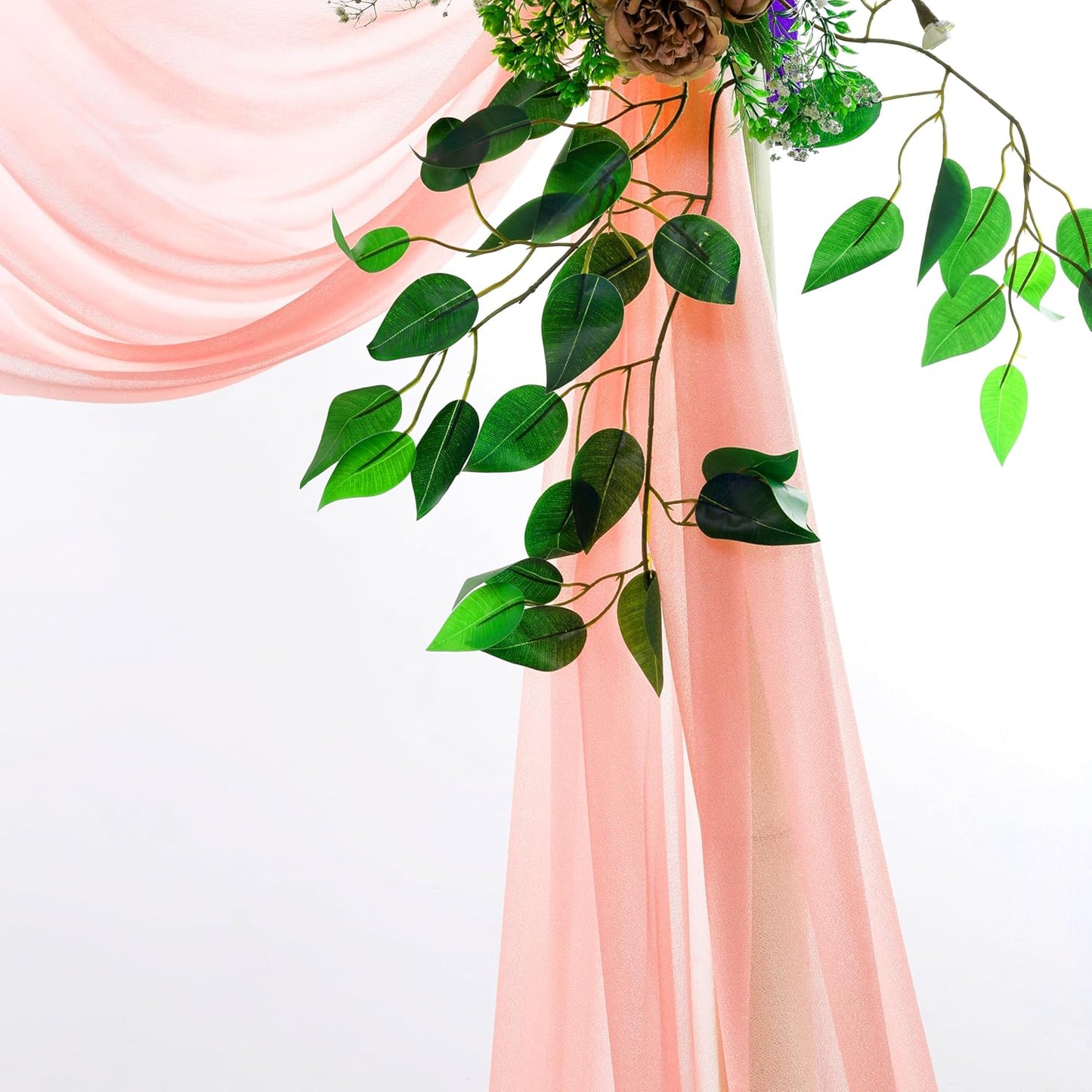 VDS Pack of 2 Panel (30 Inch X 40 Feet) Wedding Arch Draping Fabric Sheer Chiffon Fabric Drapery for Wedding Ceremony Reception Swag Backdrop Canopy Chuppah ARBO Altars Decoration (Peach)