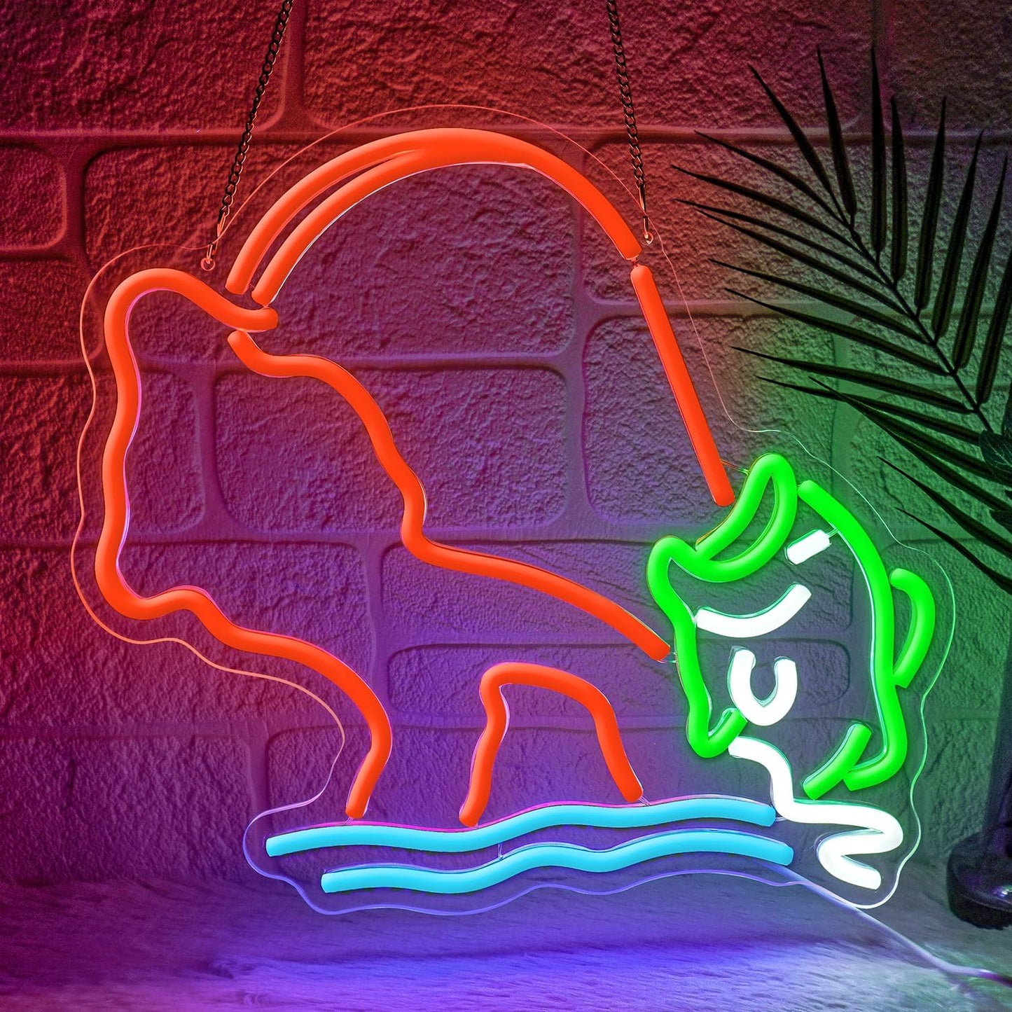 Fishing Neon Sign,Neon fish Sign,Neon Signs for Wall Decor,LED Light Up Man Cave Sign with Fish Rod Graphic,Cool Gifts for Fishermen,Bar,Cabin,Rustic Lake House,USB Powered Neon Light