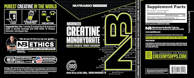 NutraBio Pure Micronized Creatine Monohydrate Powder Supplement, Unflavored, (1000 g) - Supports Bulk Muscle Energy, Recovery, and Strength - HPLC Tested Creatine Powder Supplement for Men and Women