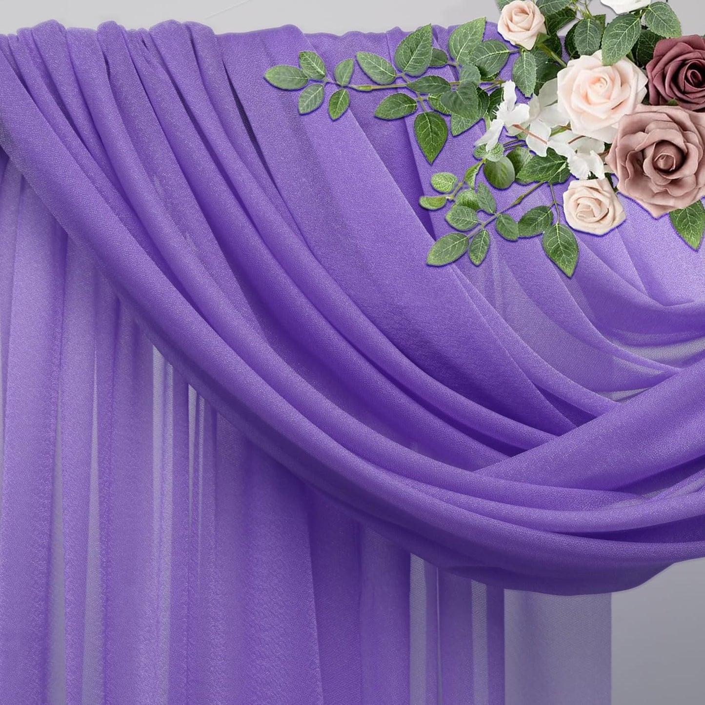 Wedding Arch Draping Fabric 6 Panels 28.7" x 20FT Lavender Purple Sheer Chiffon Backdrop Drapes for Wedding Ceremony Birthday Party Bridal Shower Outdoor Decoration