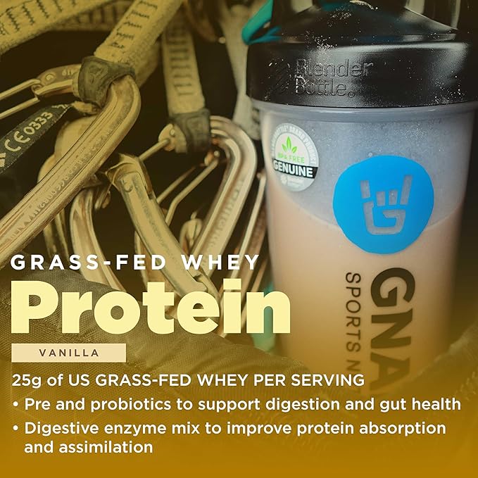 Gnarly Nutrition Vanilla Protein Powder – NSF Sport Certified – 25g Protein, Muscle Repair – Grass Fed Whey Powder, Smooth Taste – Vanilla, 32 oz