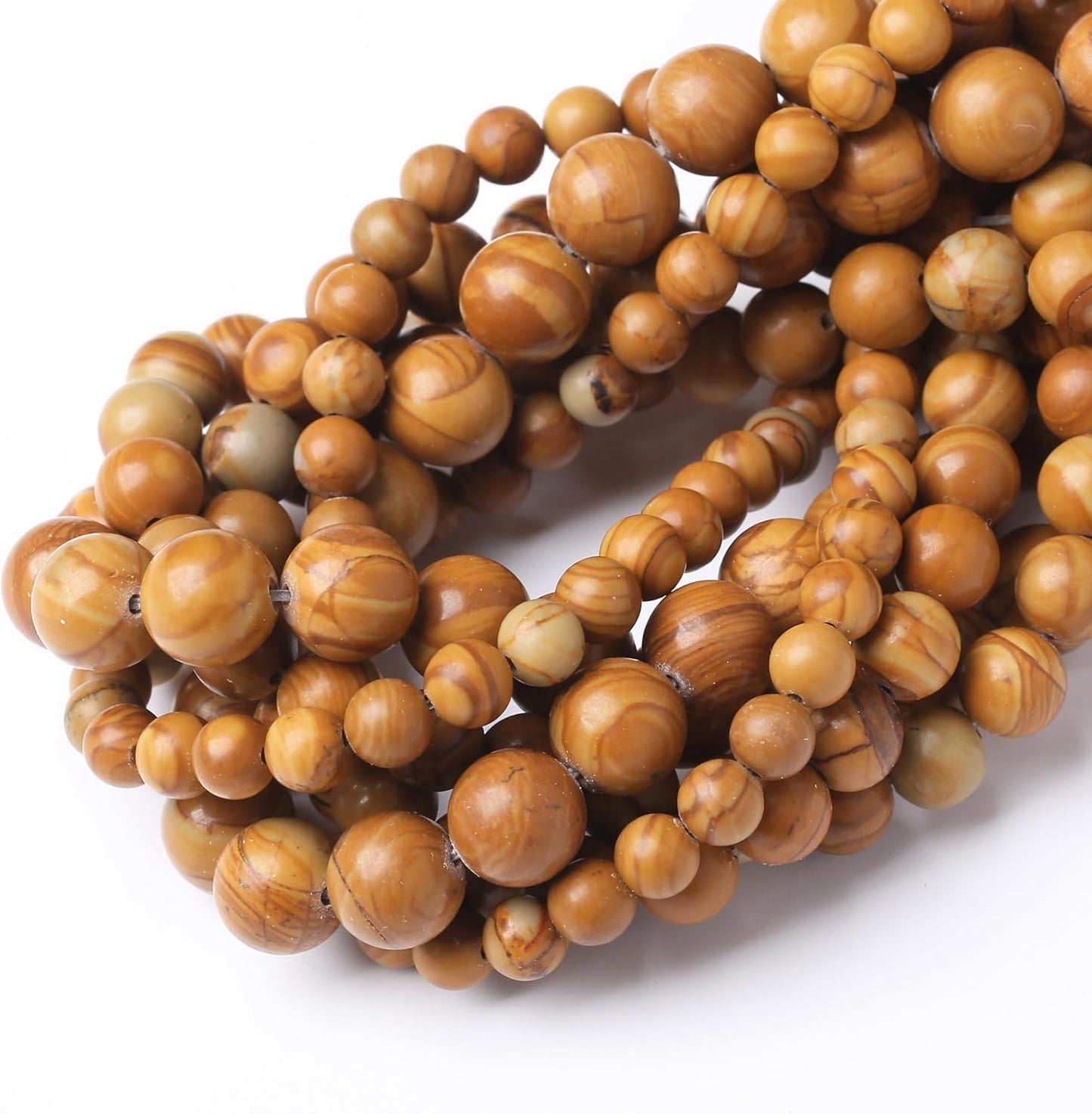 Yellow Woodgrain 10mm Stone Beads for Jewelry Making DIY Craft Gemstone Beads Kit (10mm, 35pcs) Smooth Healing Crystal Beads for Bracelets, Necklaces, Home Decor