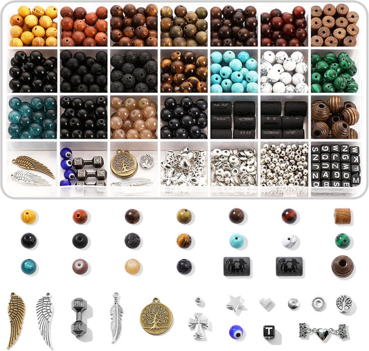 RACIOCK 12 Constellation Bracelet Making Kit with 620Pcs Natural Stone Healing Beads & Charms - DIY Jewelry Bracelet Making Kit for Stress Relief, Anxiety, Yoga Mindfulness Gift for Women Men Couples