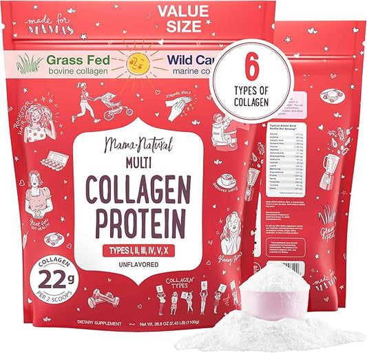 Multi Collagen Protein Powder Value Pack (100 Servings) - Unflavored & Hydrolyzed with 6 Types (1, 2, 3, 4, 5 & 10) - Pure Collagen Peptides for Women - Grass Fed Beef, Wild Fish & USA Eggshell