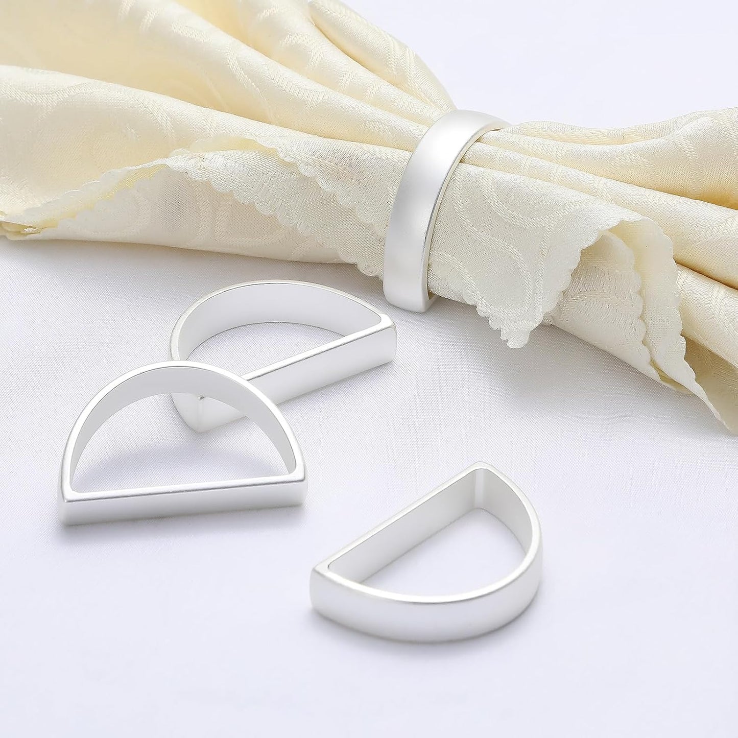 KPOSIYA Napkin Rings Set of 8, Metal Silver Napkin Rings Bulk for Table Settings, D-Shape Napkin Holders Rings for Dinner Table Decor, Easter, Fall,Thanksgiving, Christmas, Party,（Silver 8 pcs）