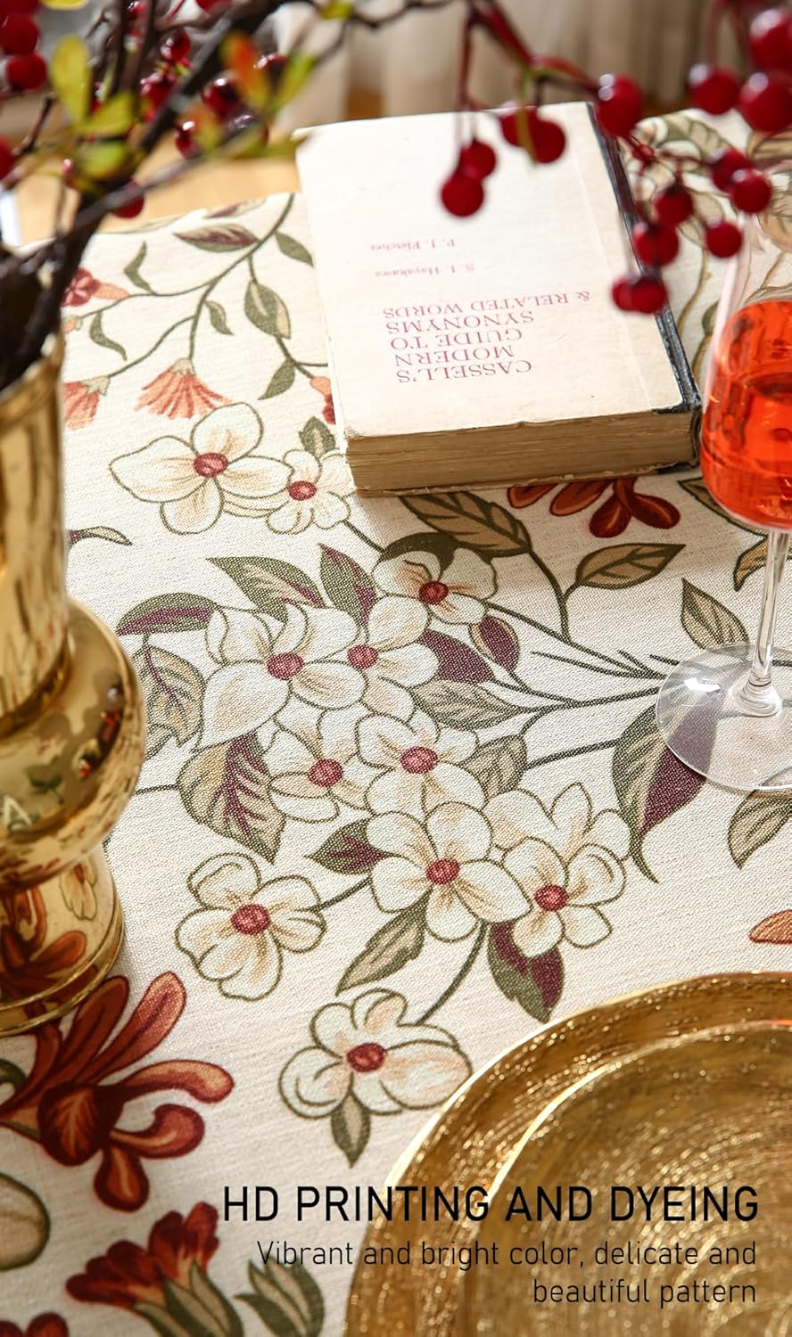 ISAENNE Designer Bohemian Linen Small Round Table Cloth,Colorful Floral Pattern Tablecloth,Wrinkle Resistant Decorative Tablecloths for Dining Thanksgiving Kitchen Party,Diameter 55"-Grace A