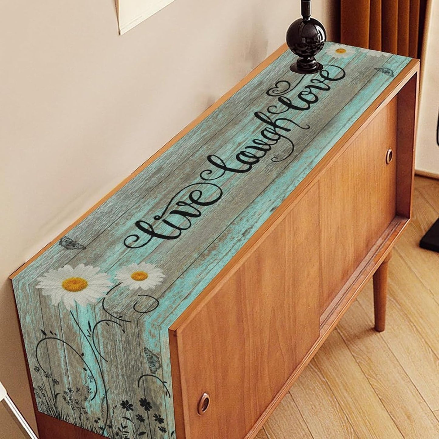 Farmhouse Table Runner, Rustic Wood Plank Spring Daisy Flower Retro Wooden Country Table Center Decor for Home Kitchen Dining Patio Holiday Party Indoor Outdoor Table Decorations, 13"x90" Inch