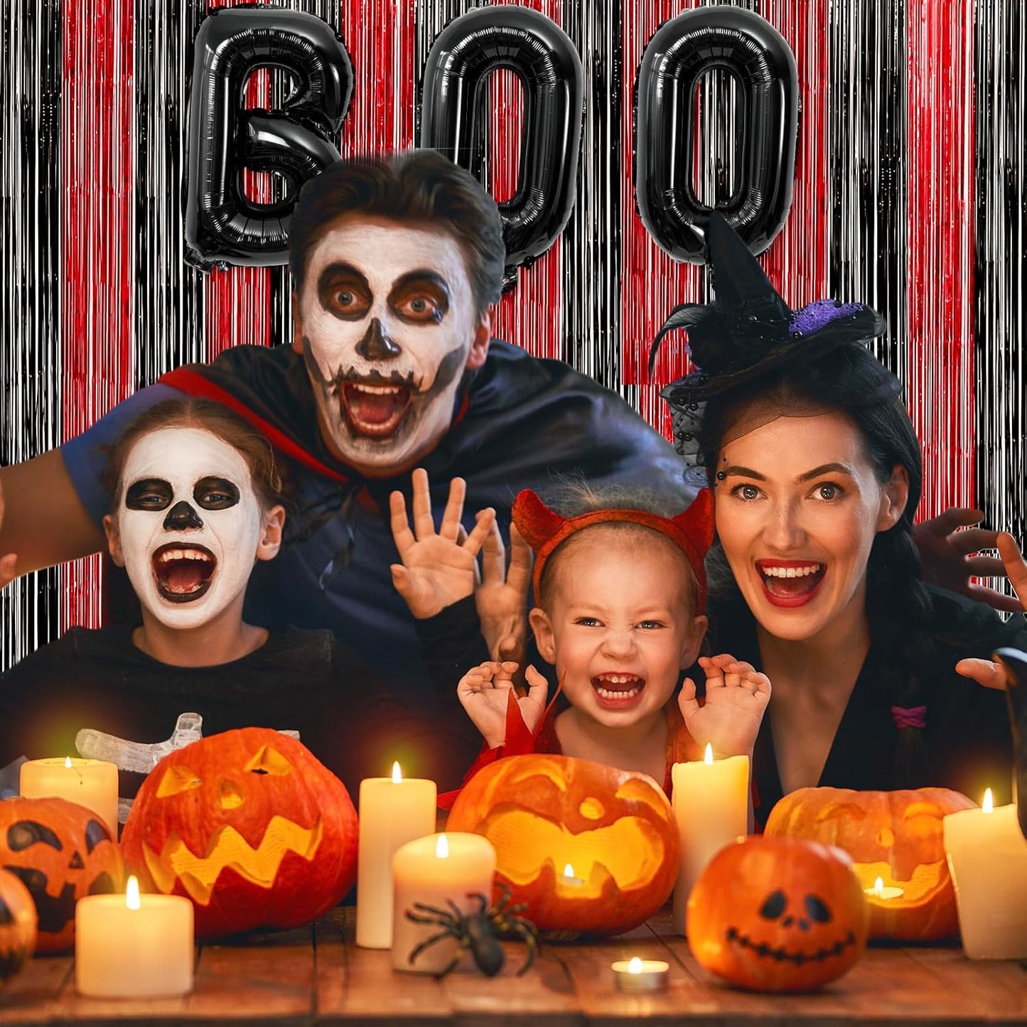 RUBFAC 2 Pack Red and Black Backdrop Party Decorations Tinsel Foil Fringe Curtains Streamers for Casino Theme Halloween Bachelorette Birthday Holiday Celebrations Party Supplies