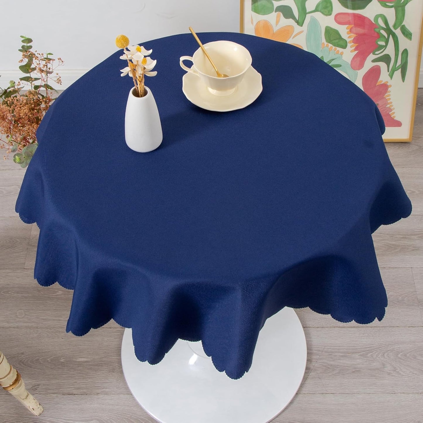 Small Round Navy Tablecloth 36 Inch Polyester Fabric Washable Table Cover Decorative Wrinkle Resistant Solid Color Table Cloth for Kitchen Dinning Party Wedding Camping