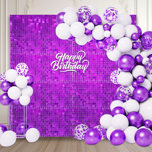 12PCS Purple Shimmer Wall Backdrop, Square Sequin Photo Backdrops Panel, Glitter Wall Background for Birthdays, Weddings, Halloween, Engagements, Disco Bachelorette Party Decoration (3FTx4FT)