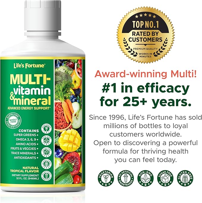 Life's Fortune Multivitamin All Natural Energy Source Supplying Whole Food Concentrates, Antioxidants, Amino Acids, Enzymes, Trace Minerals & More, 32 Servings (Pack of 2)