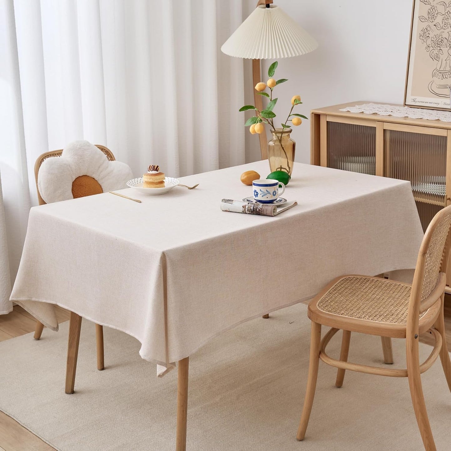 NLMUVW Linen Tablecloth Rectangle 6ft, Rustic Textured Table Cloth Water Resistant Farmhouse Table Cover for Kitchen Dining Party Coffee, 54x78 Inch