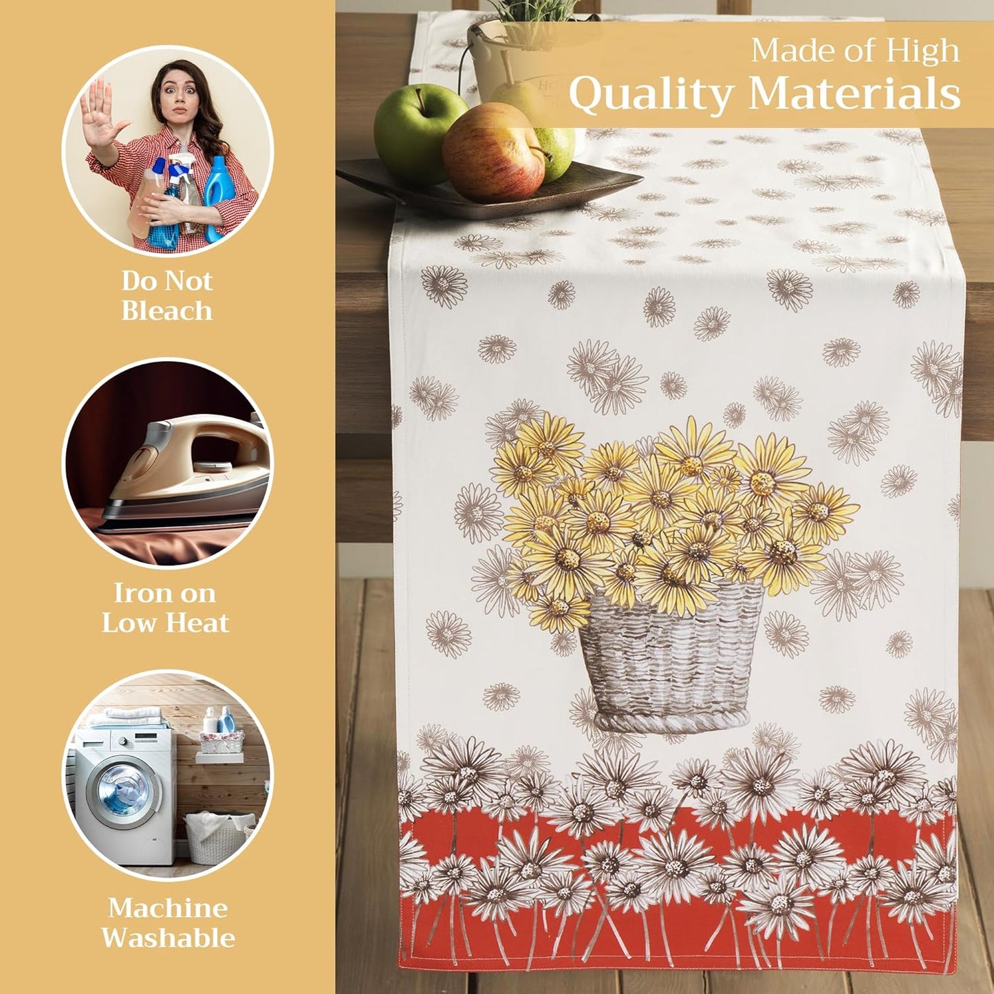 Maison d' Hermine Table Runner 100% Cotton Double Layer Table Runners 72 inches Long for Thanksgiving Christmas Decorations Home Kitchen Dining Party Wedding (Bagatelle, 14.5" x 72")