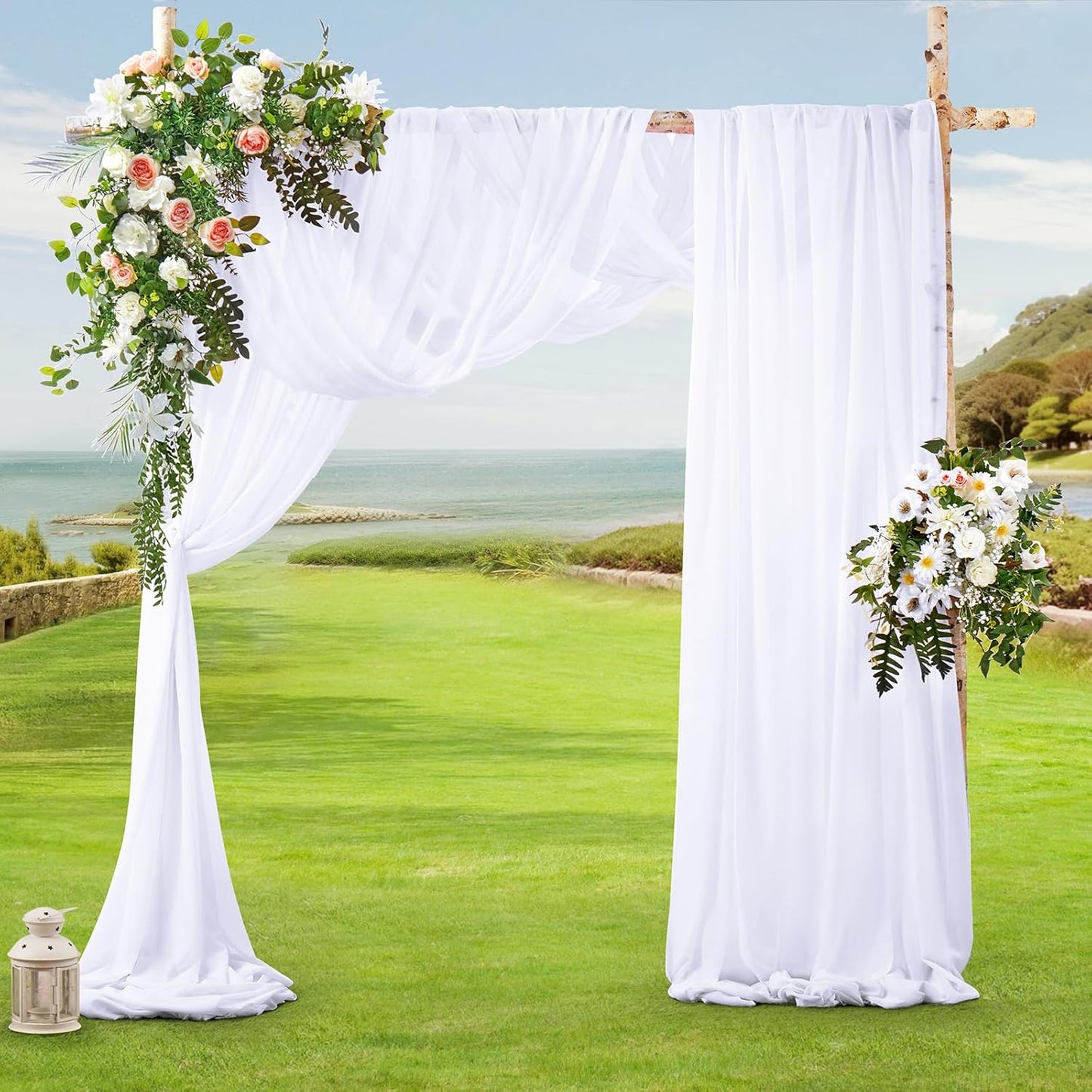SiinvdaBZX 4 Panels Wedding Arch Draping Fabric 30" x 240" White Polyester Chiffon Fabric for Multiple Occasions
