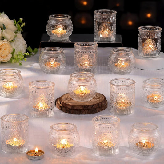 DARJEN Clear Votive Candle Holders Set of 36 - Glass Tea Light Candle Holder, Candle Holders Bulk, Embossed Candle Votives for Wedding Centerpiece & Home Decor