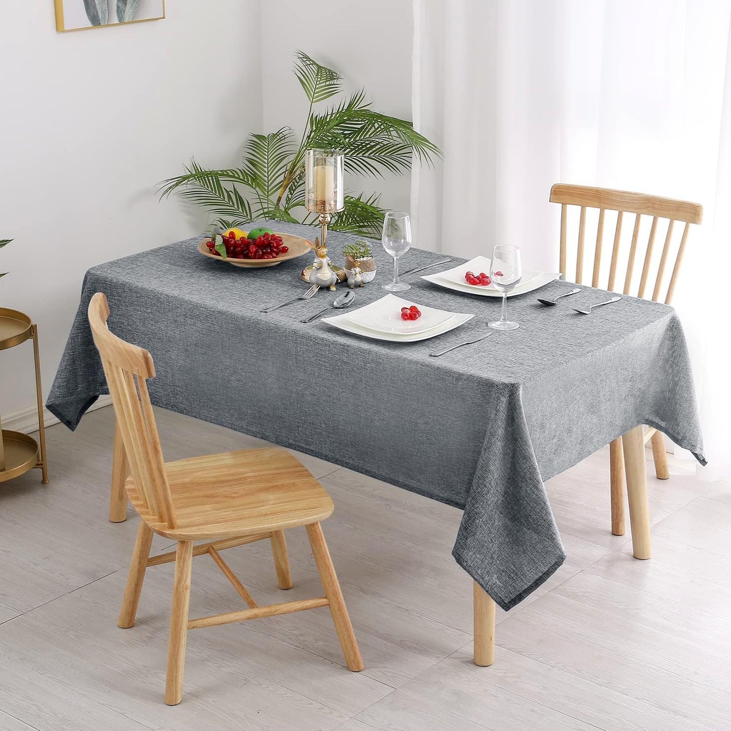 Hiasan Faux Linen Rectangle Tablecloth - Wrinkle and Stain Resistant Washable Table Cloth for Kitchen Dining Room Holiday Table Cover for Party Dinner, Grey, 60 x 84 Inch
