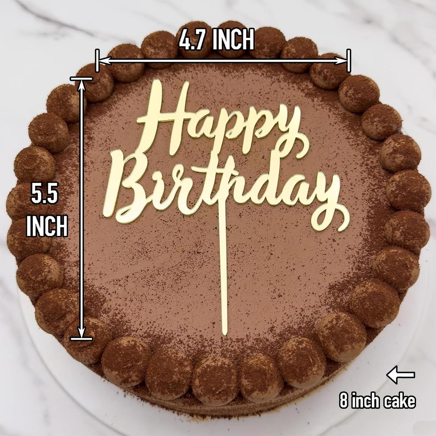 6-Pack Acrylic Birthday Cake Toppers, Minimalist Gold Happy Birthday Sign for Cake Decorations