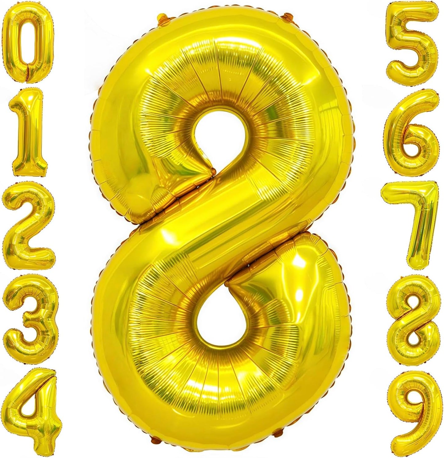 Gold 8 Balloon Number,40 Inch Number 8 Balloon Large Gold 8 Foil Mylar Helium Balloon for Birthday Party Decorations