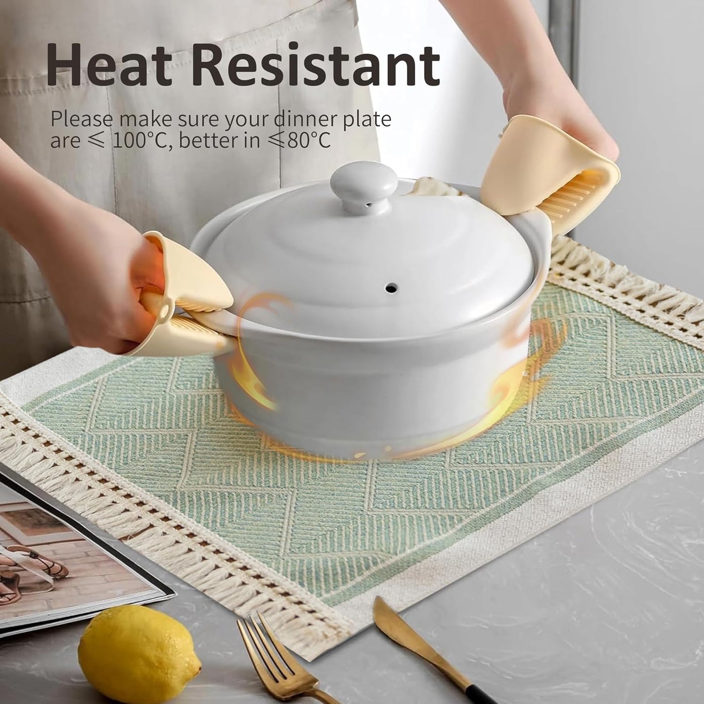 Placemats Set of 4,Waterproof Placemat with Tassel Fringe,Boho Placemats for Coffee Table Western Restaurant